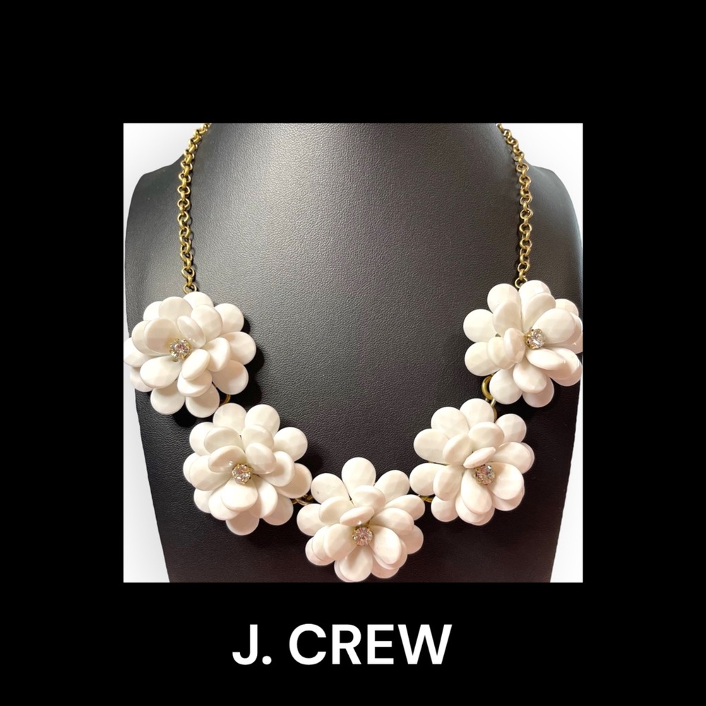 J. Crew Cream Floral Statement Necklace with Gold Chain